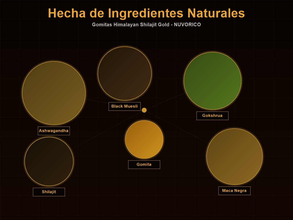Ingredientes activos: Shilajit, Ashwagandha, Maca, Ginseng, CoQ10, L-Carnitina