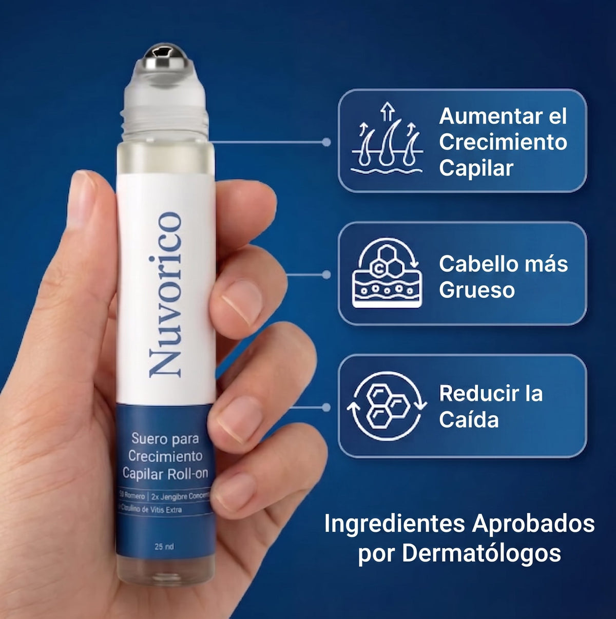 Nuvorico Serum Roll-On en mano